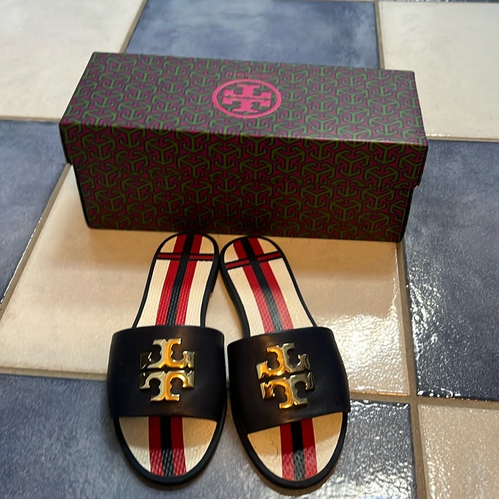 Tory Burch Black and Gold Sandals